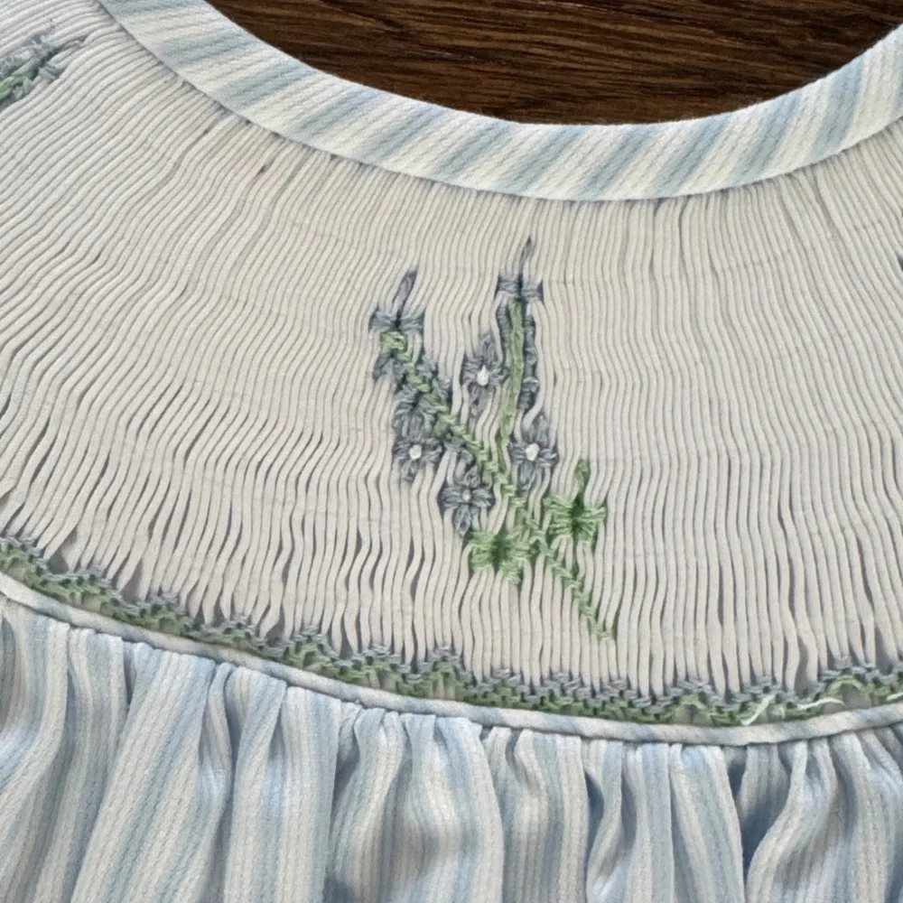 Ruth And Ralph Blue Stripe Floral Smocked Helen Dress - Picture 6 of 16